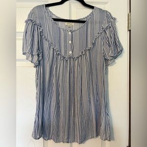 Max Studio Short Sleeve Fringe Top